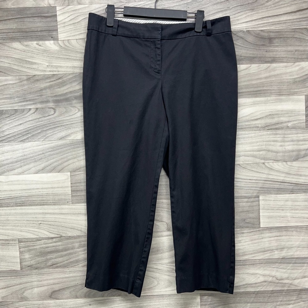 Talbots Signature Cropped Pants Women 10P Black Straight Flat Front Slash Pocket